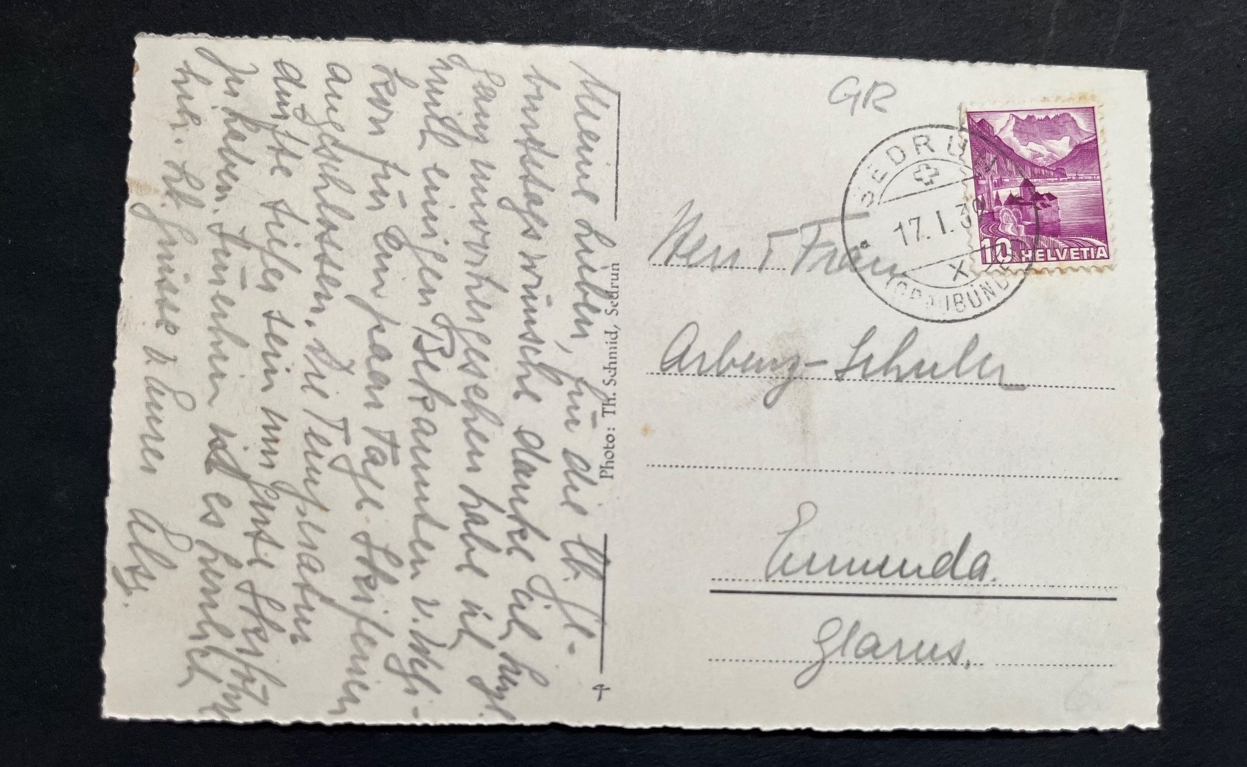 Cartoline postali: Zarcuns gegen Piz Badus ca. 1950 – Usato da Ostermundigen venduto da DaxKarten-75 1