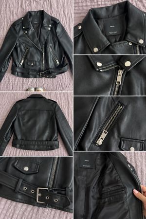 Mango MNG schwarze Bikerjacke mit Gürtel
