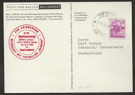 Ballon Schweiz 1961 Mürren Besnate Italien Flugpost Luftpost