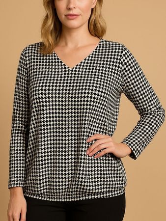 Langarm shirt Gr 40 42 L Damen Schwarz Weiss Office 🎁