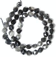 1 Strang top silber Obsidian Perlen 8mm mit Favettenschliff