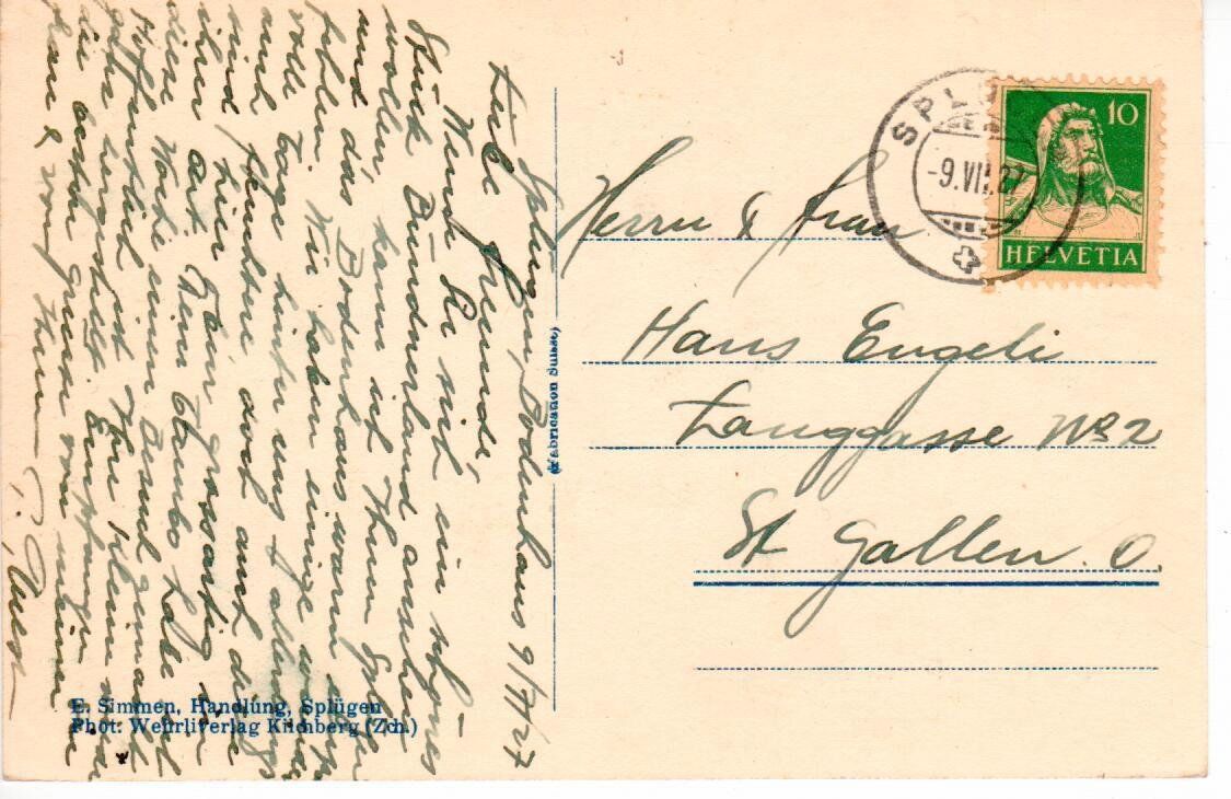 Ansichtskarten: Splügen 1927 – Gebraucht aus Wolhusen von Curver9 1