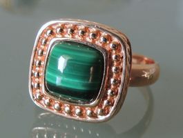POMPIDOU rotvergoldeter Silber 925 Fingerring Malachit Gr.58
