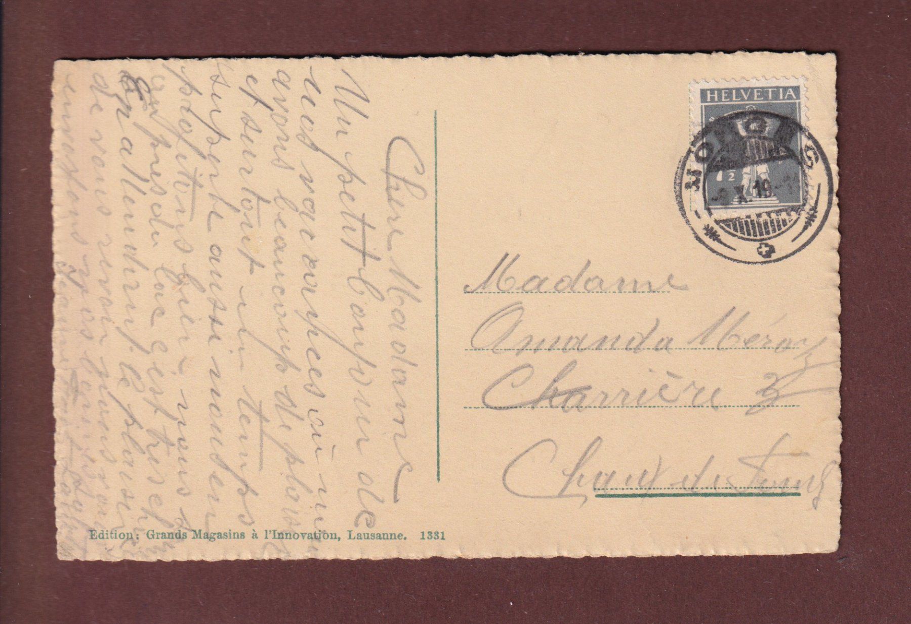 Ansichtskarten: LAUSANNE - Université - 1919 – Gebraucht aus Pully von nicecards 1