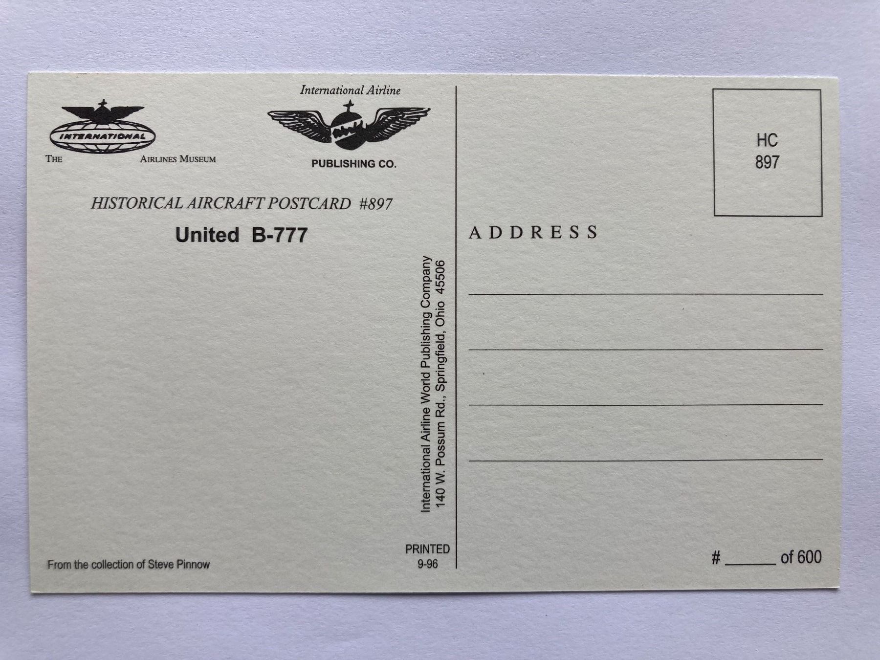 Ansichtskarten: Postcard Boeing B-777 United Airlines – Gebraucht aus Lugano von sel_x7bg 1