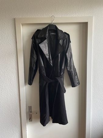MANTEAU SANDRO FERRONE LONG NOIR CUIR TISSU TAILLE 46