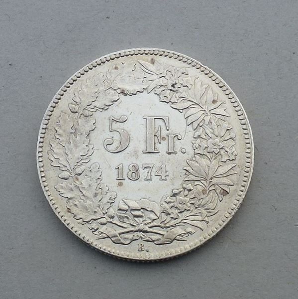 Alle Münzen: ++ 5.- Franken 1874 B. – Gebraucht aus Walkringen von Casablanca777