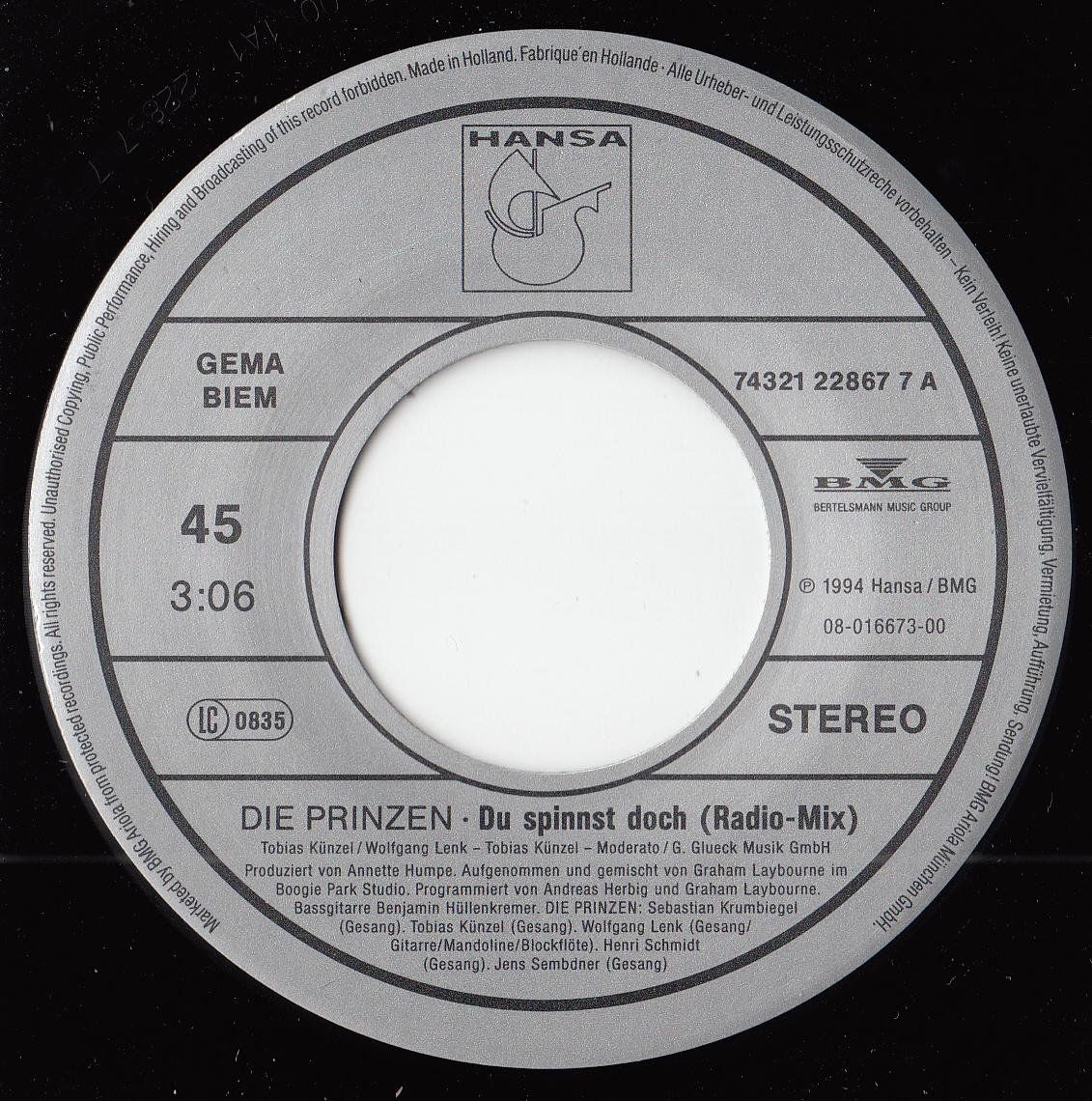 Dischi in vinile: Die Prinzen Vinyl Single von 1994 – Usato da Volketswil venduto da Abcrecords 2