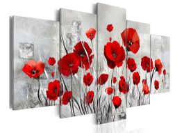 5-tlg Leinwandbild auf Holzrahmen – Mohnblumen 100x200cm XXL
