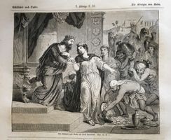 Holzstich 1862 - Königin von Saba am Hof Salomons, Bibel