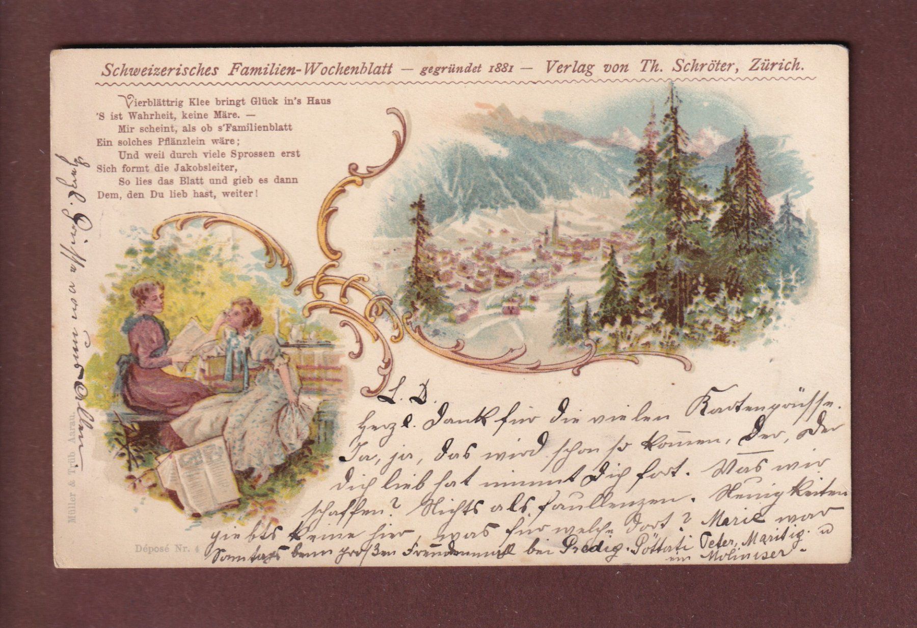 Cartoline postali: DAVOS - Schweizerisches Familien-Wochenblatt - 1899 – Usato da Pully venduto da nicecards