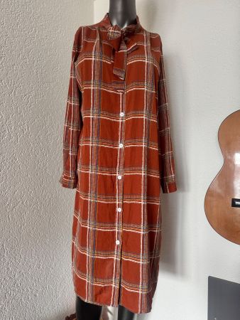 Schickes Karo-Blusenkleid in Rostbraun - Ziegelrot Gr. M- L