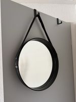 Runder Spiegel mit Lederband Aufhängung Schwarz ca. 39cm Dur