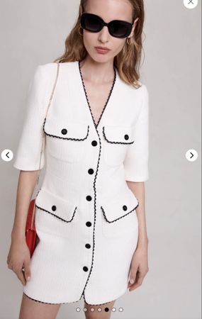 Kleid Maje PARIS weiss Tweed kurzarm Grösse 36 neuwertig