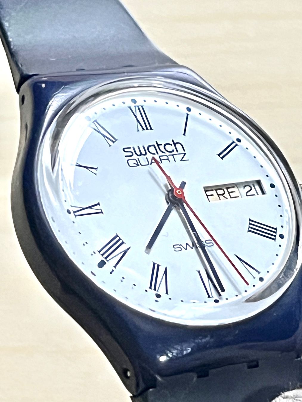 Swatch Orologi: Swatch Uhr Klassiker, blaues Armband, Back Code 883 – Usato da Grenchen venduto da chththl 3