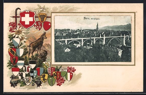Cartes postales: Bern, Stadtpanorama mit Alpen, Passepart – D'occasion à Berlin par bartko-reher