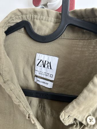 ZARA Hemd Gr. L Khaki Relaxed Fit / Leine