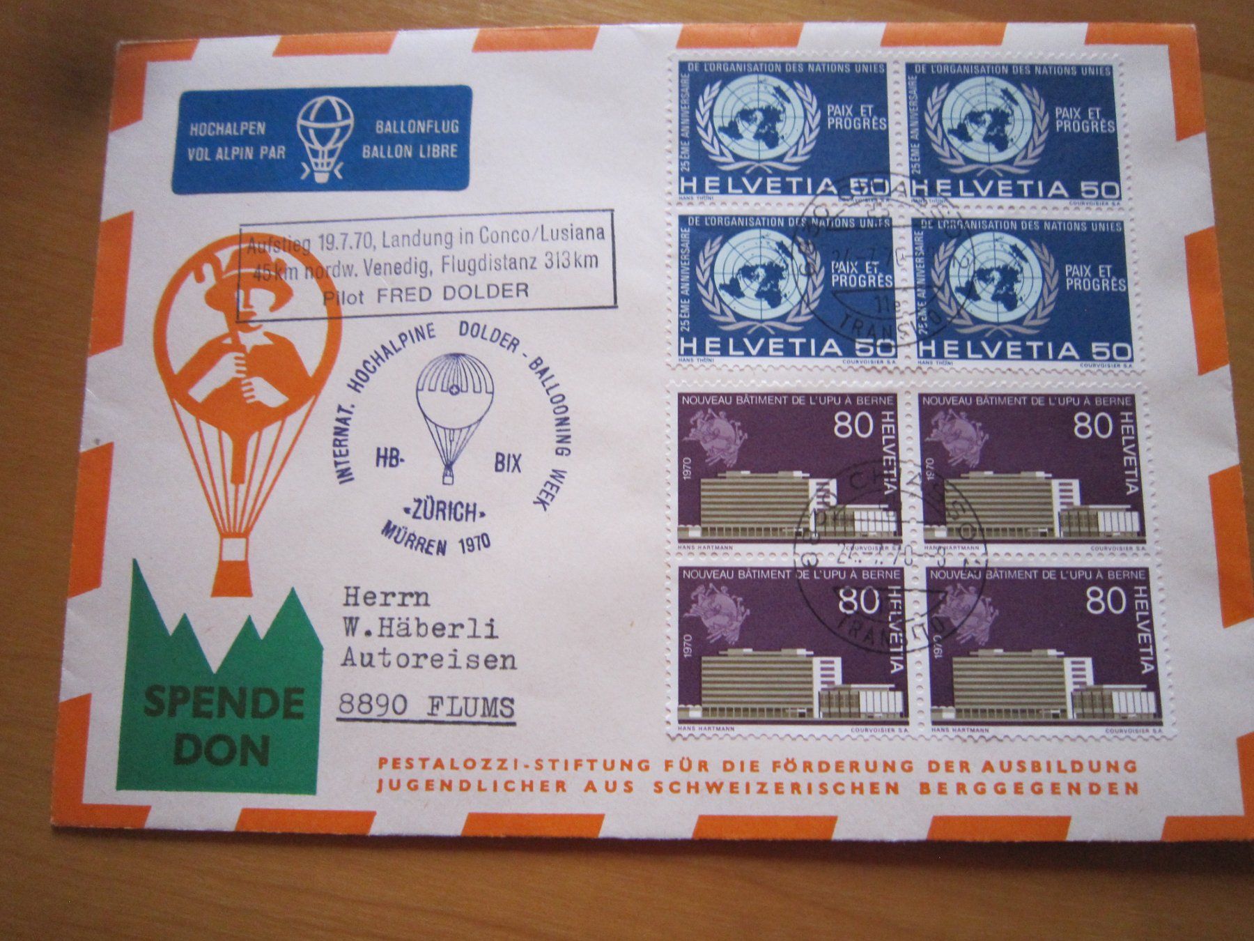 Tutti i francobolli: Ballonposto 1970 Stempel CHIASSO 2 – Usato da Giubiasco venduto da sal_9j6w