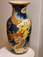 Große Keramikvase Drache & Tiger blau, ca. 40 cm