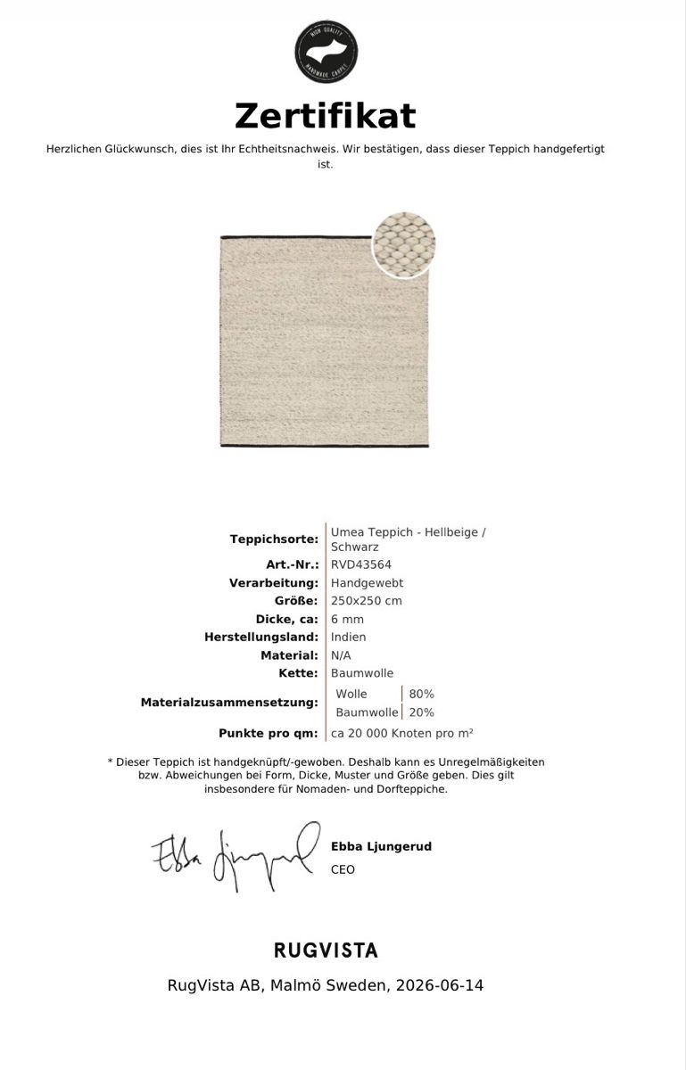 Tappeti: Handmade Umea Wool Rug - Beige/Black - 250x250cm – Nuovo (secondo la descrizione) da Stäfa venduto da wia_t7x6 4