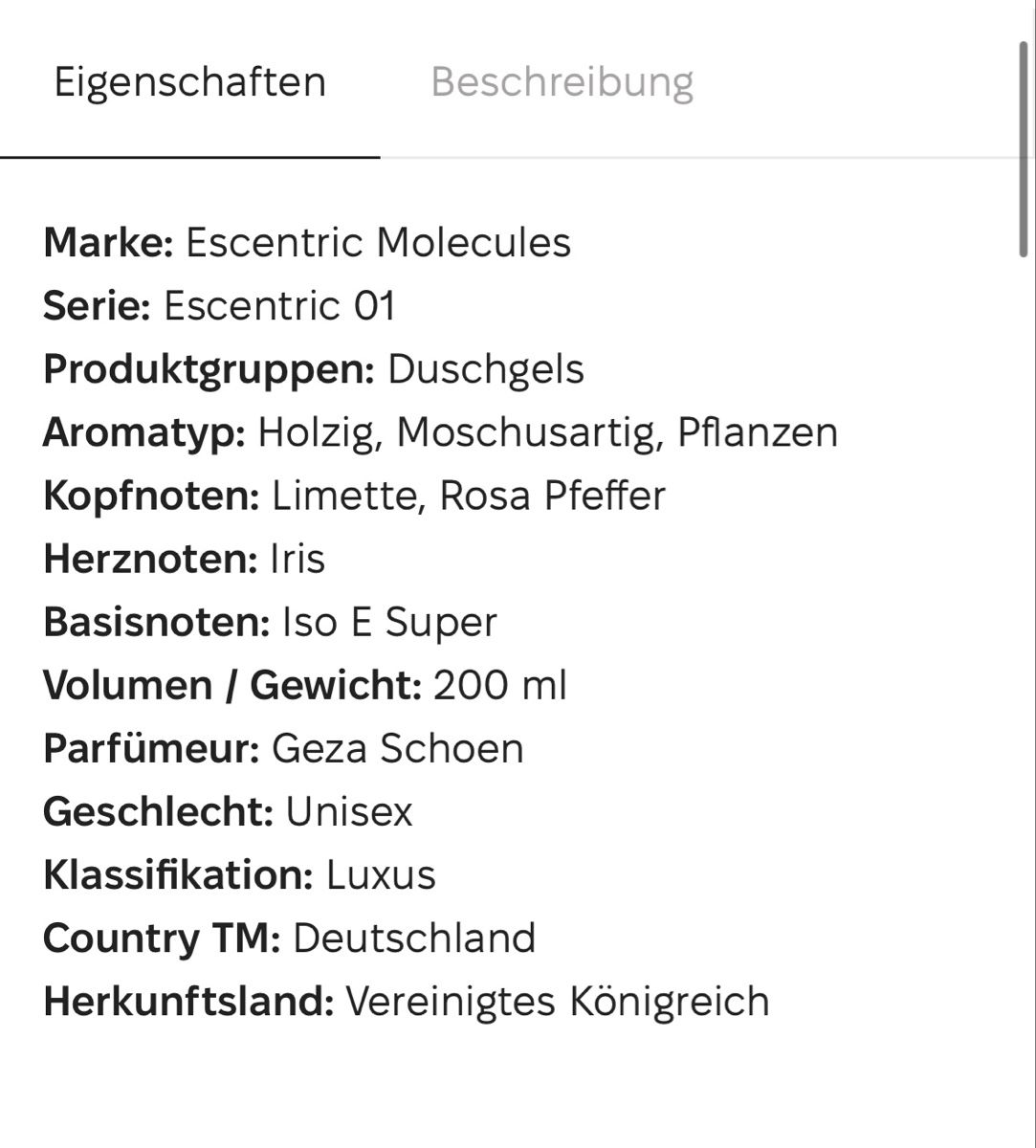 Doccia: Escentric Molecules Escentric 01 Duschgel, 200ml, Unisex – Nuovo e nell'imballaggio originale da Zürich venduto da deruja 3