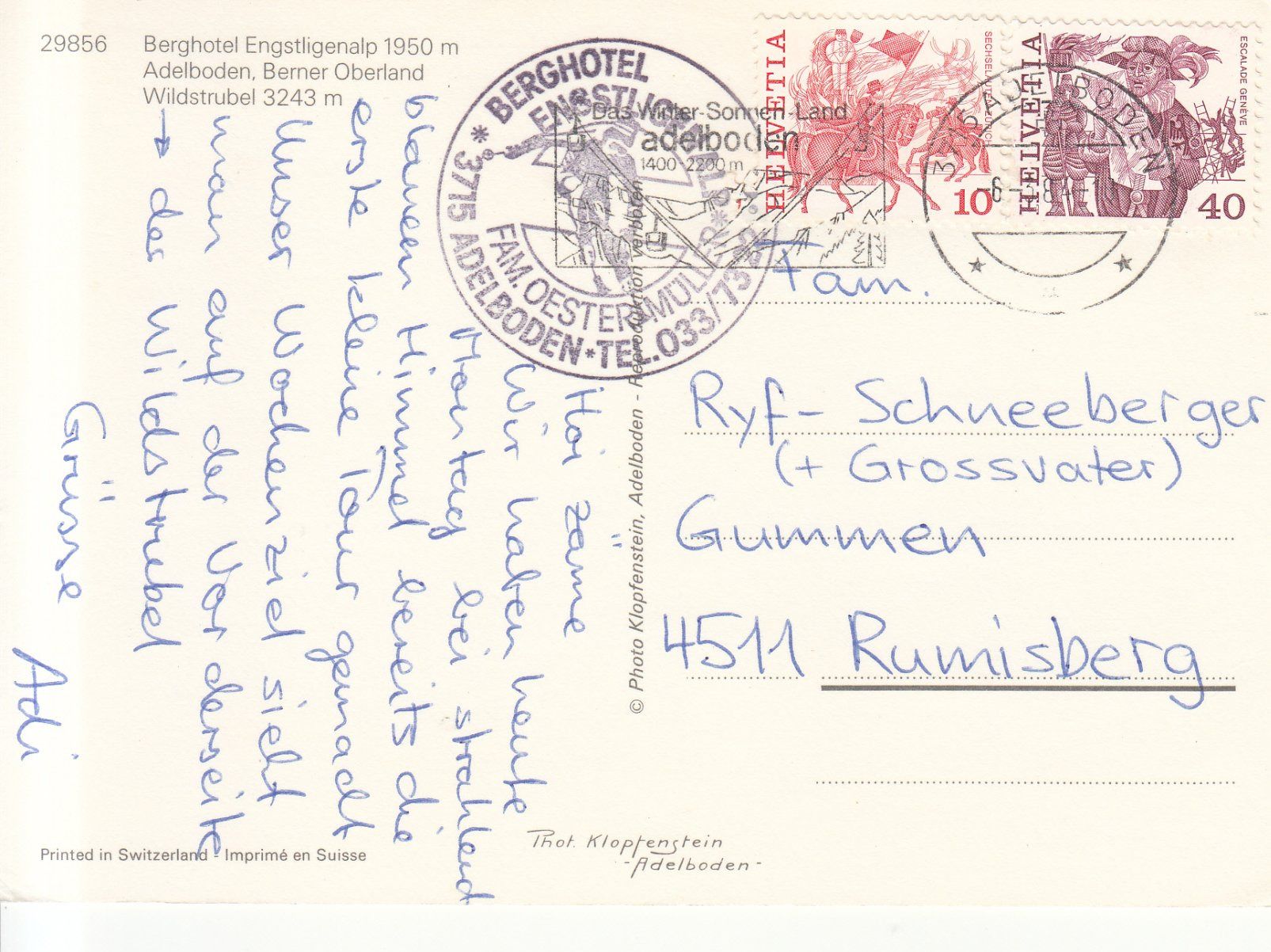 Cartoline postali: Engstligenalp 1984 – Usato da Bürglen TG venduto da StampGraf 1