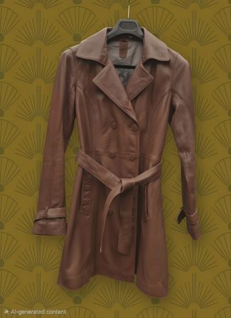 Vintage Leather Trench Coat Brown Size 40