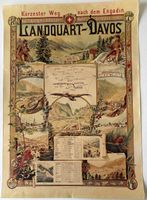 Affiche ferroviaire Suisse Landquart-Davos. Horaire 1890.