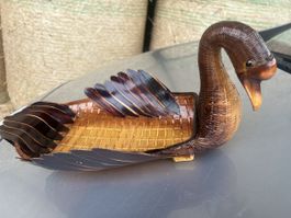 Deko Schale Schwan aus Bambus geflochten braun guter Zustand