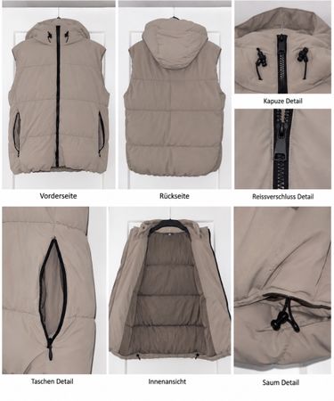 Zara Steppweste mit Kapuze beige/taupe