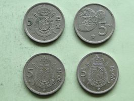 4x 5 Pesetas 1975 (*80), 1980 (ESP82), 1982, 1983 Spanien