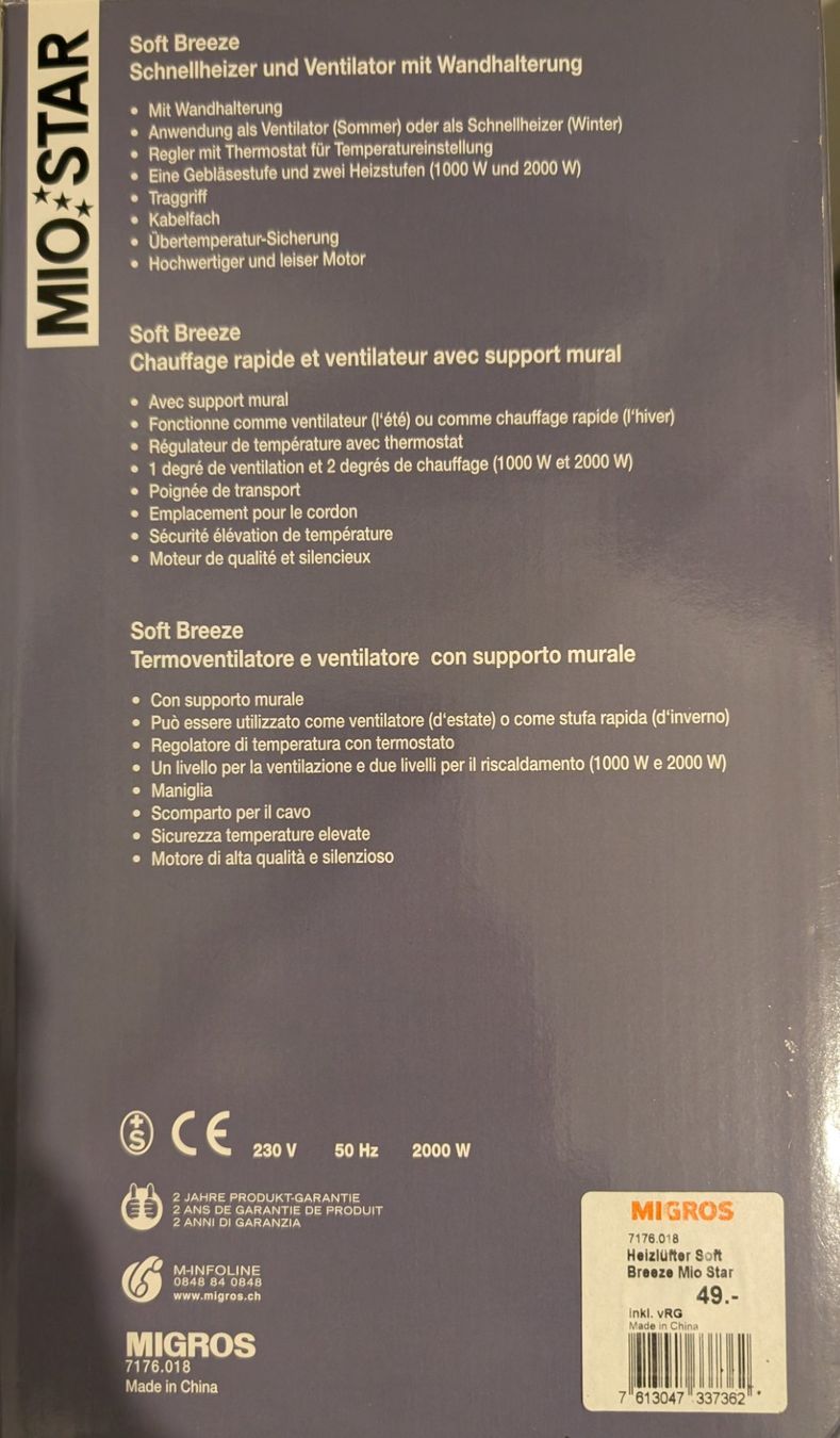Radiatori: MIO-STAR Soft Breeze Heizlüfter – Nuovo e nell'imballaggio originale da Bülach venduto da ttk_9r2s 3