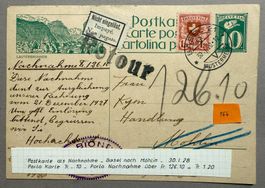 164 Postkarte und Wappenschild mit Zusatzfrankatur