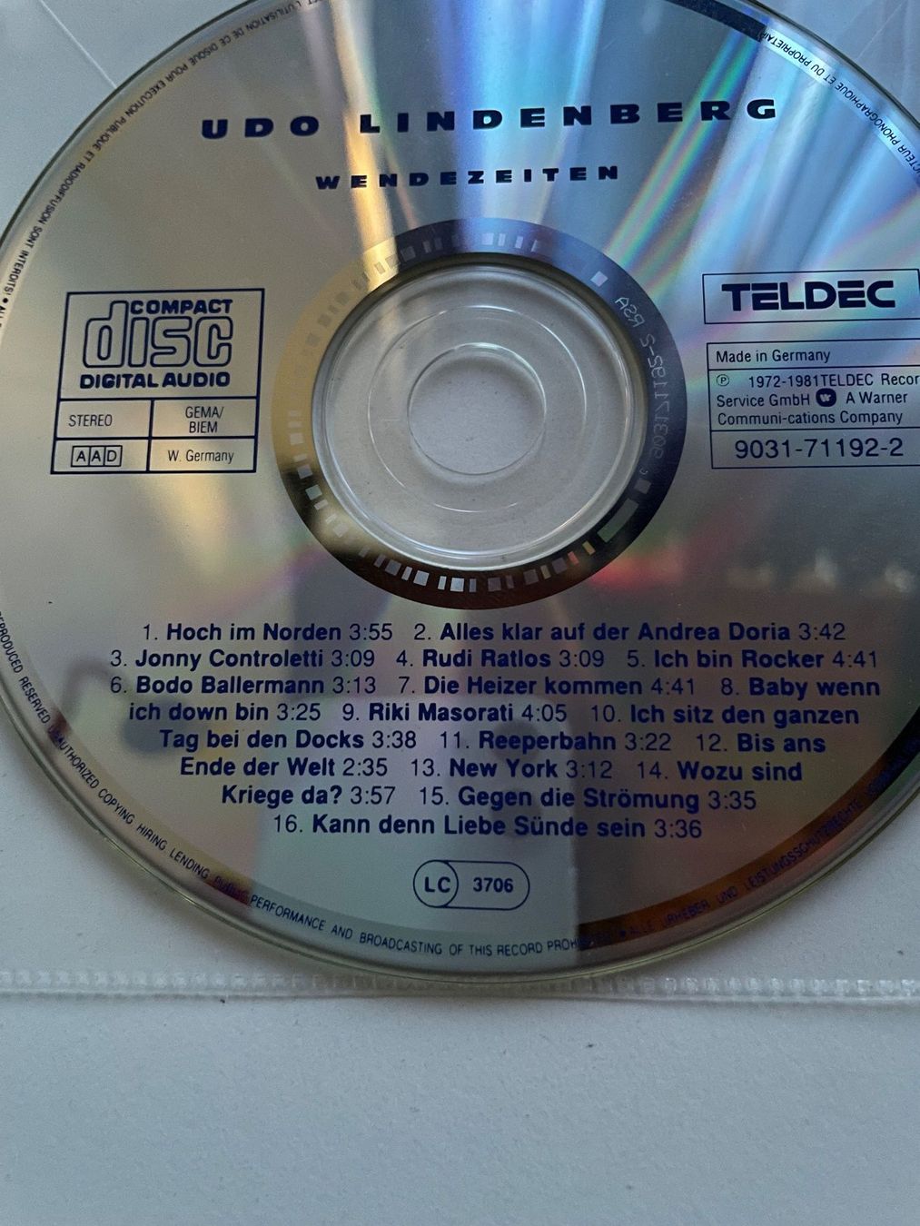CD: Udo Lindenberg CD Wendezeiten – Usato da Adligenswil venduto da Decor-Tech 1