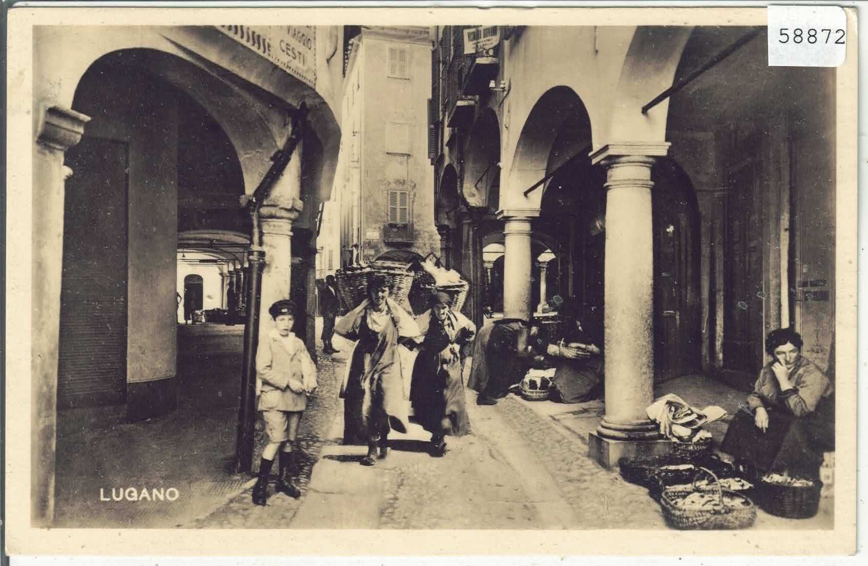 Cartoline postali: Lugano -  Il Mercato - animee – Usato da Ettingen venduto da Kartenplanet