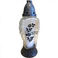 Grablampe Glas mit Rosenzweig 28cm weiss