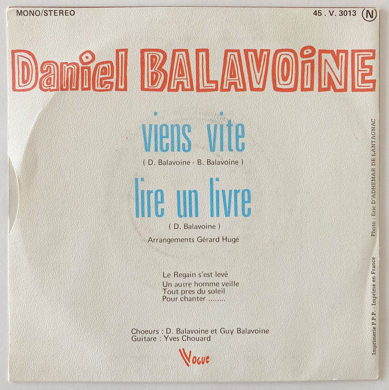 Dischi in vinile: DANIEL BALAVOINE - VIENS VITE – Usato da Bottens venduto da hotter-than-hell 1
