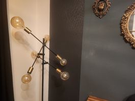Stehlampe, Leuchte, mehrflammig, Design, schwarz, Gold, mehr