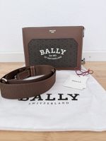 Bally clutch bag brown leather monogram with strap
