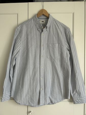 Men's Overshirt Regular Fit Blue White Stripes Size L