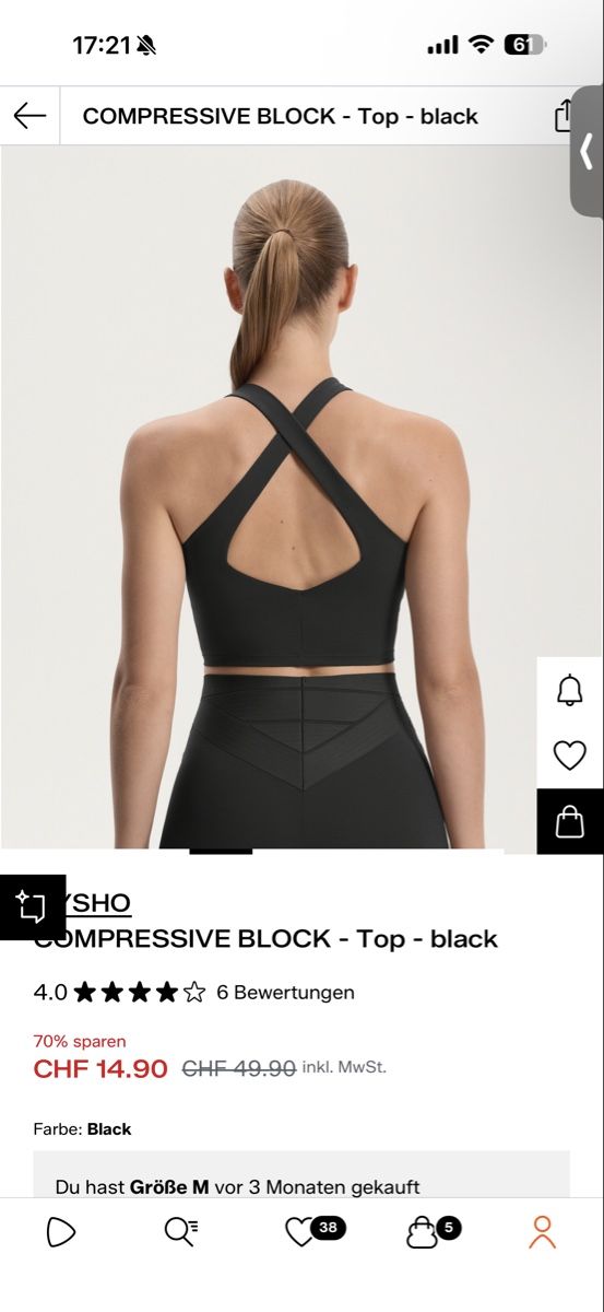Top: YSCHO Compressive Block Top - Schwarz, Grösse M - Neu! – Nuovo (secondo la descrizione) da Zürich venduto da gryffindor_aurorin 1