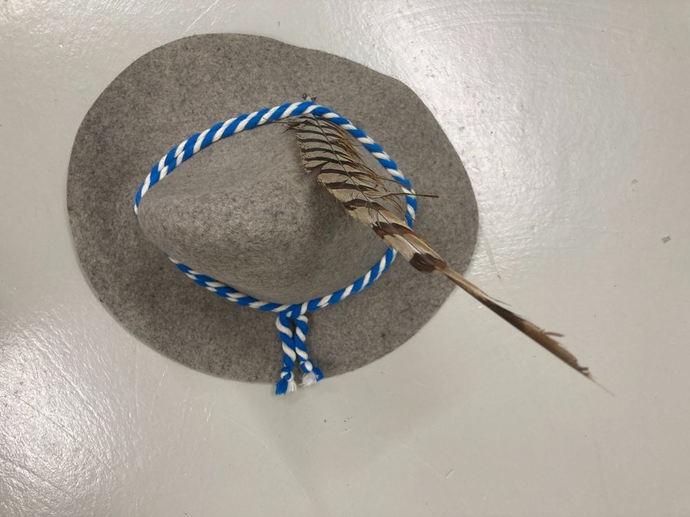 Widmann Bayernhut Mit Federn - Grauer Filzhut Mit Pink-weißem Band