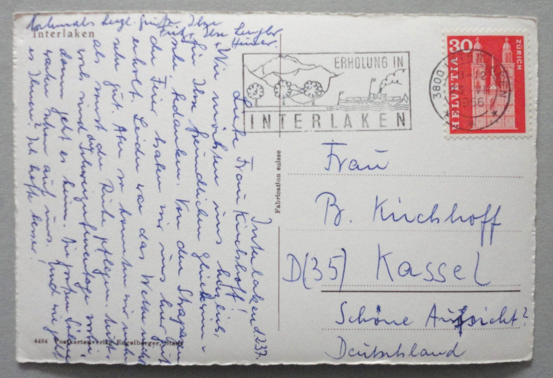 Cartoline postali: Interlaken – Usato da Fétigny venduto da Billy2miny 1