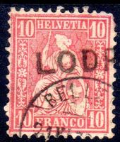 SITZENDE HELVETIA 10 FRANCO GESTEMPELT LODRINO - BU128