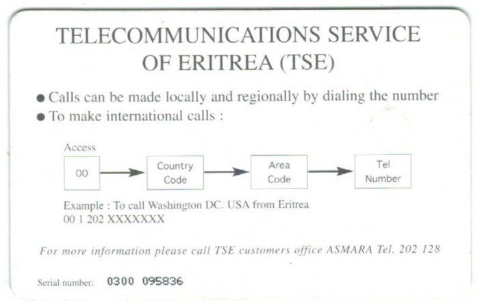 Schede telefoniche: Telefonkarte Eritrea – Usato da Zürich venduto da Tolima194 1