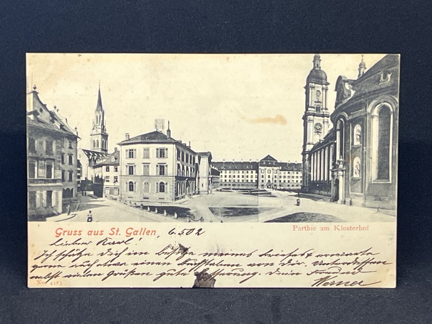 Cartoline postali: St. Gallen: "Parthie am Klosterhof" – Usato da Widnau venduto da Brusi9