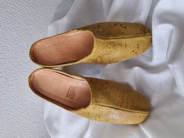 Hausschuhe Damen aus Leder/ohne Fersenkappe Gelb N°41