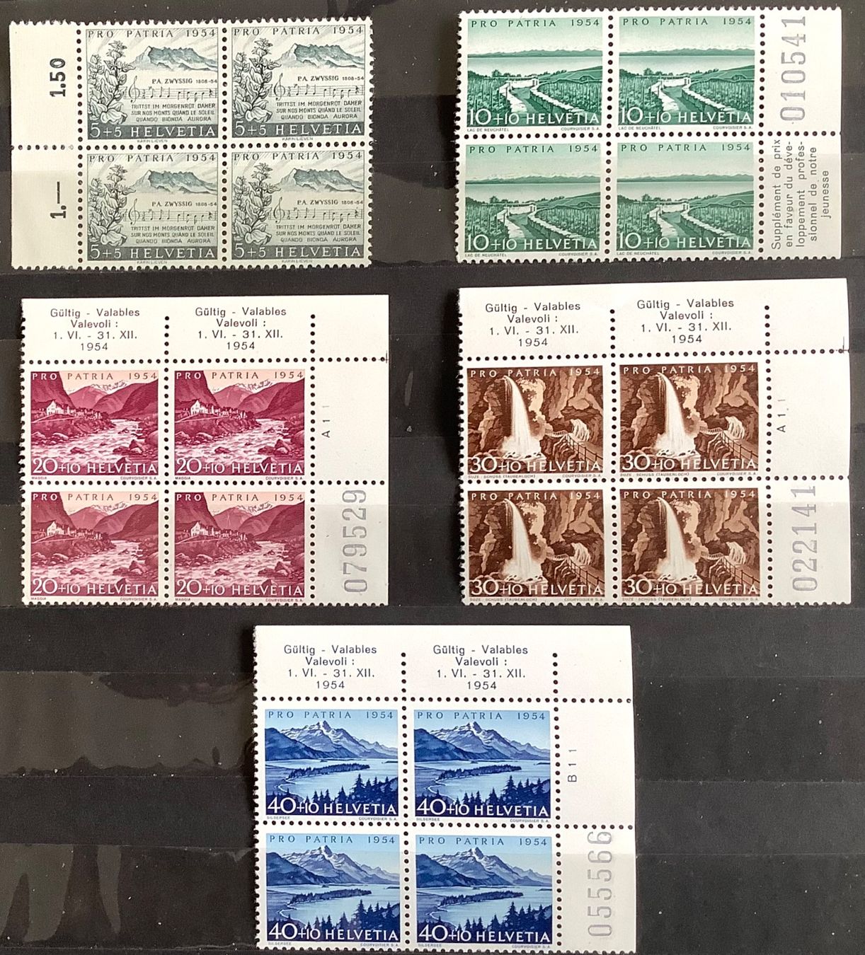 Alle Briefmarken: 1954 - Pro Patria Viererblock Satz Postfrisch ** – Neu (gemäss Beschreibung) aus Liestal von Skunk02
