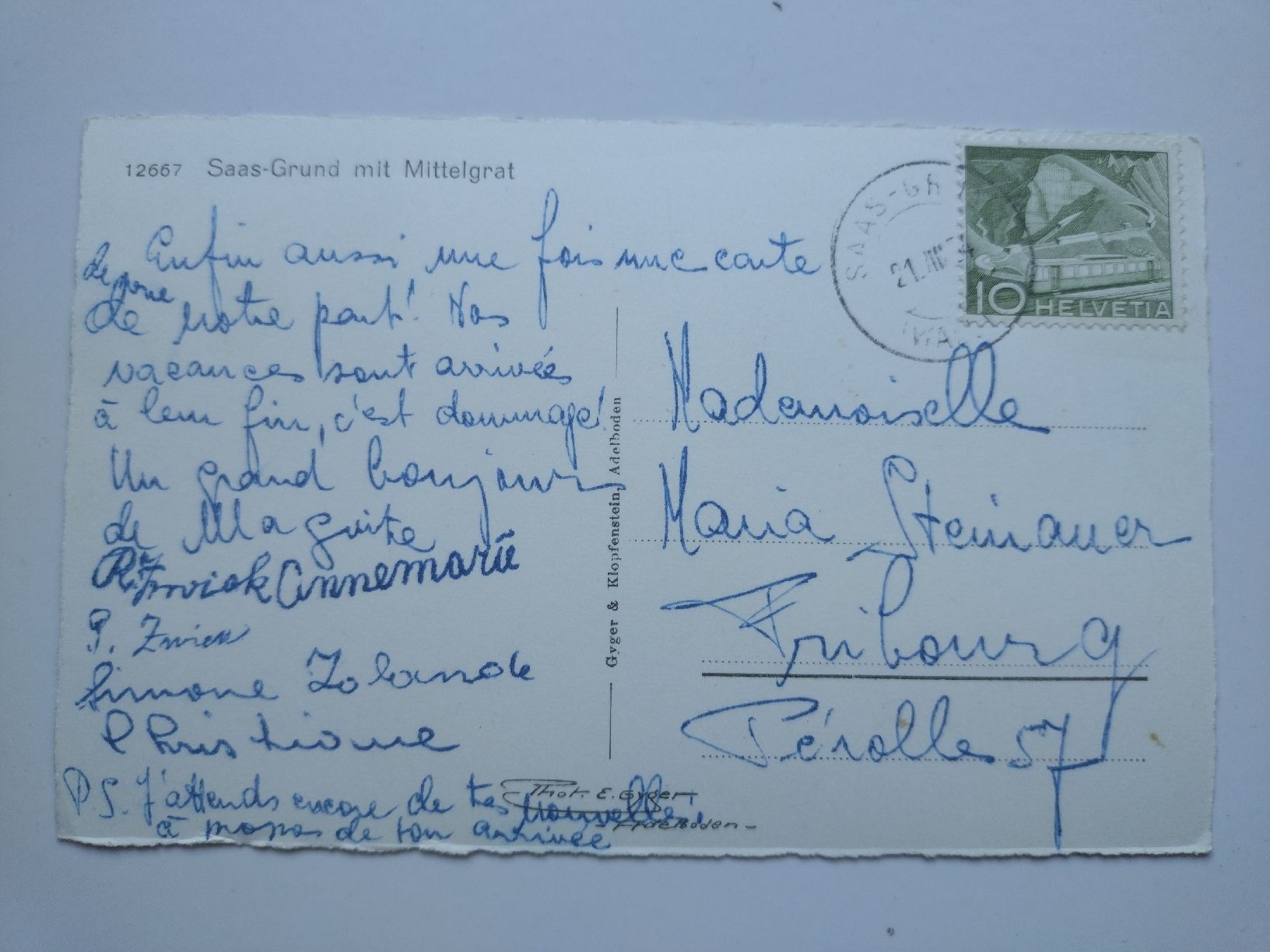 Ansichtskarten: Carte postale ancienne Saas-Grund avec Mitelgratt  – Gebraucht aus Farvagny-le-Grand von LaCaverne 1