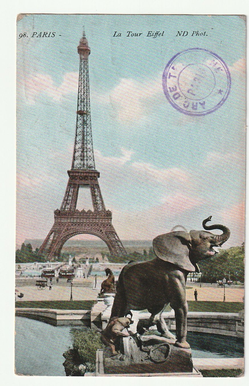 Ansichtskarten: Postkarte Paris Eiffelturm mit Elefant 16.04.1910 – Gebraucht aus St. Gallen von Ricardo_Deals